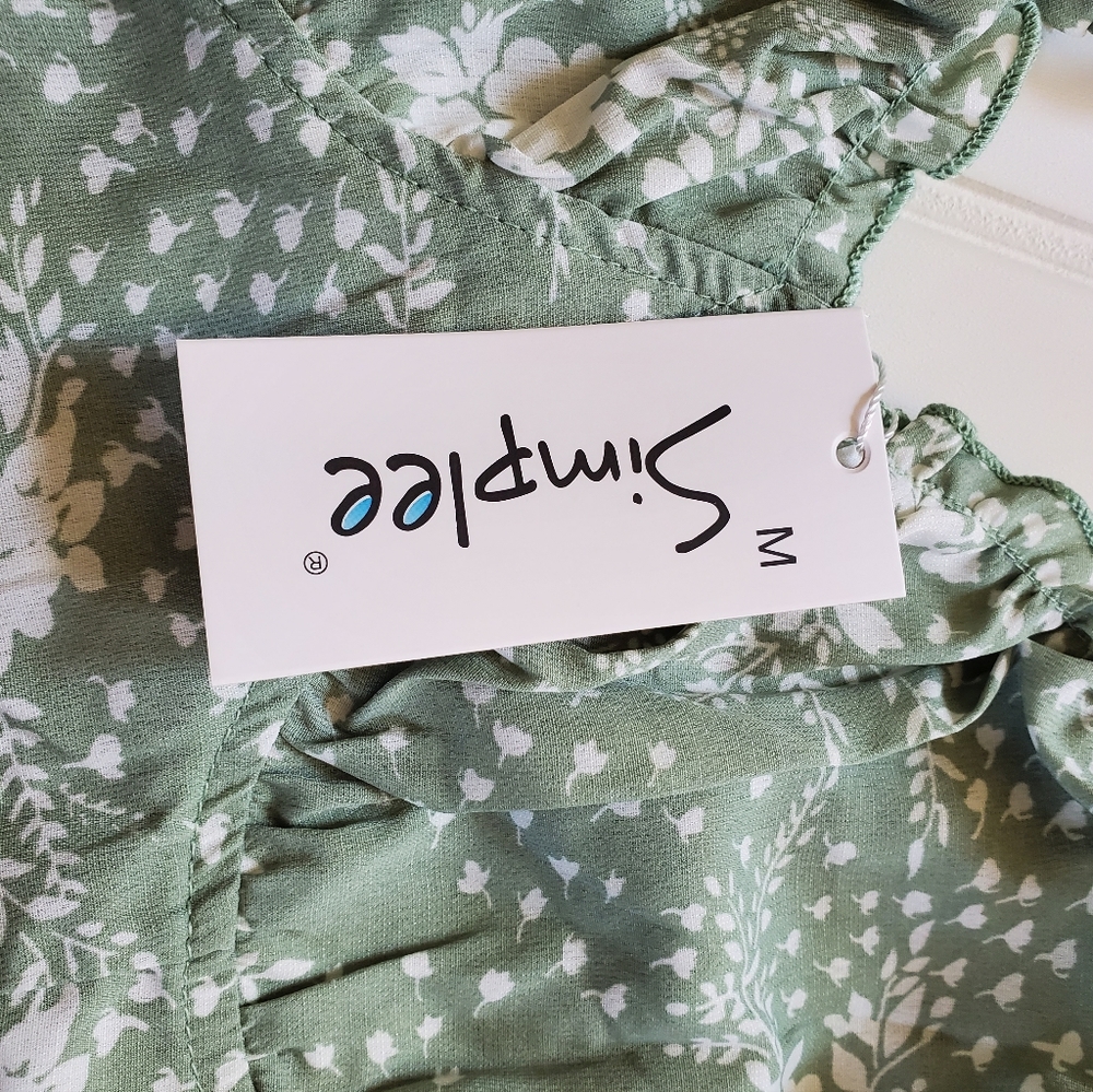 Bohemian Mint Green Floral Print Ruffle Midi Dress - Picture 11 of 11